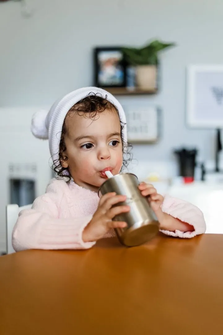 8 Oz. Avanchy Stainless Steel Baby Toddler Spill Proof Cup With Straw