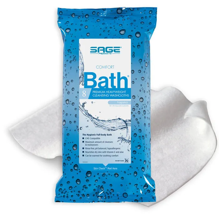 Bathing Wipes Rinse-Free, Pre-Moistened Full Body Washclothes 8-Pack