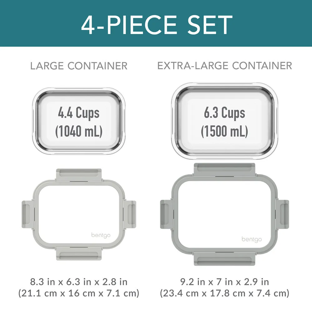 Bentgo Glass Leak-Proof Food Storage Set (4pc) - Pebble/Fog