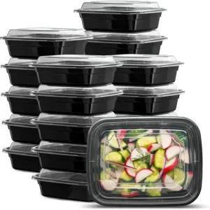 *BULK* 16oz. Black Rectangular Meal Prep / Bento Box Containers with Lids