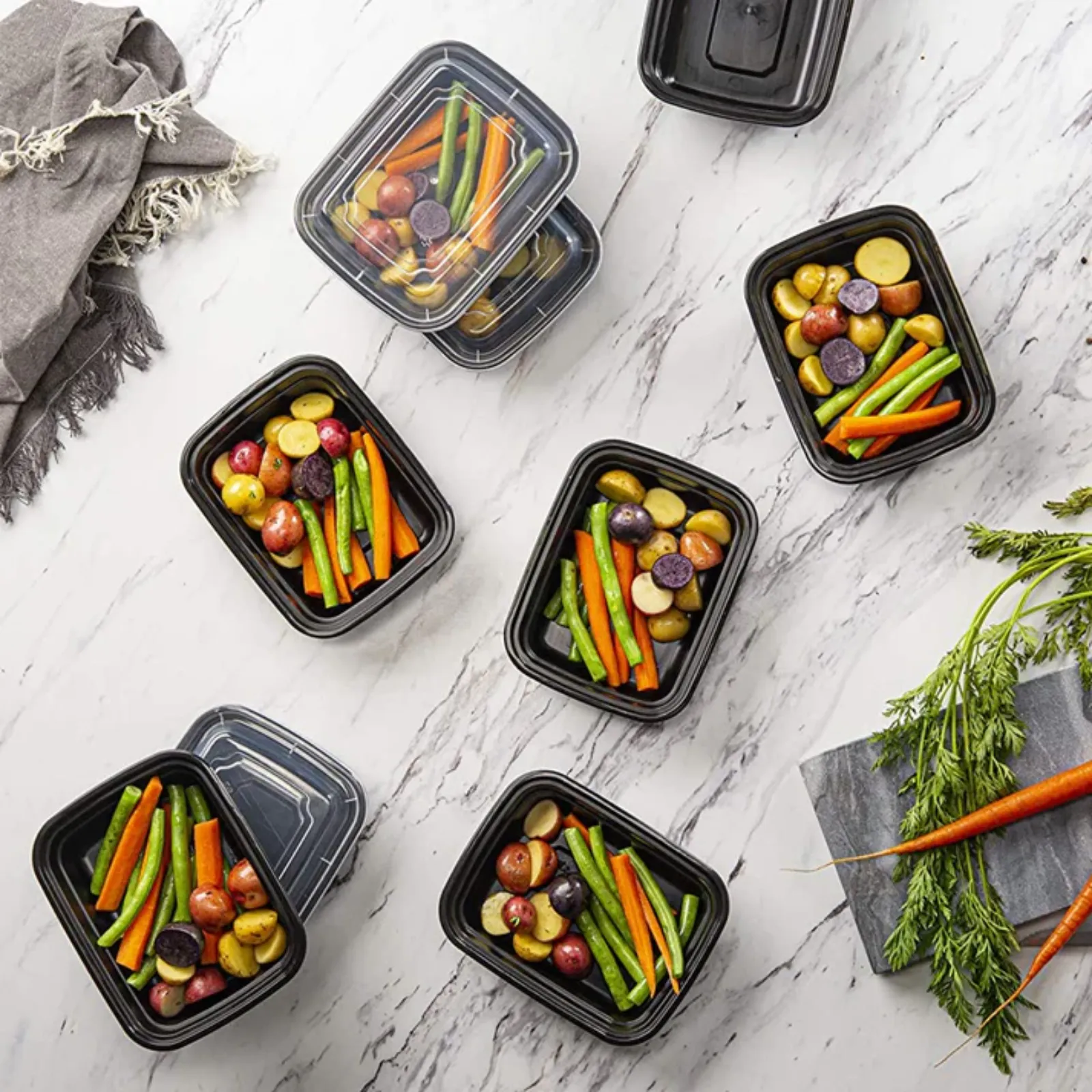 *BULK* 16oz. Black Rectangular Meal Prep / Bento Box Containers with Lids