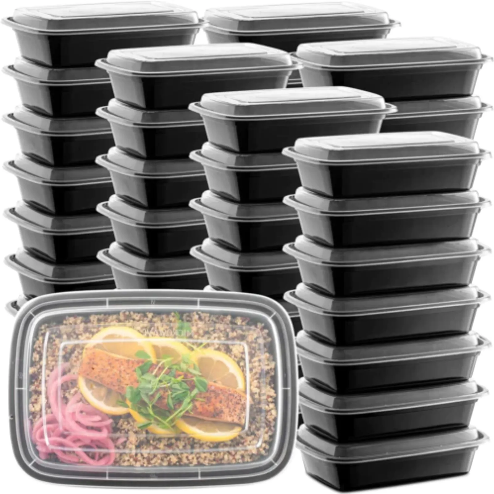 *BULK* 28oz. Black Rectangular Meal Prep / Bento Box Containers with Lids