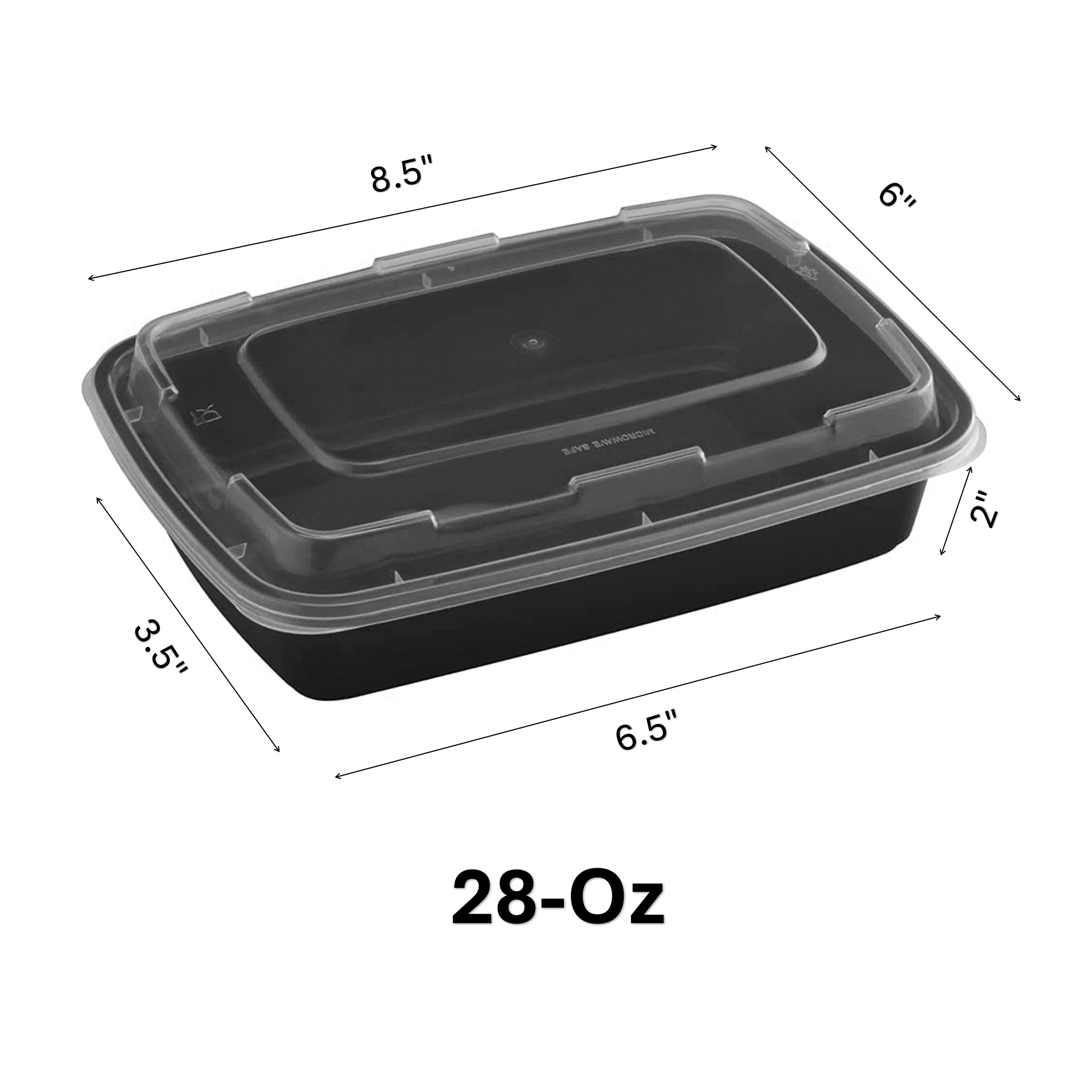 *BULK* 28oz. Black Rectangular Meal Prep / Bento Box Containers with Lids