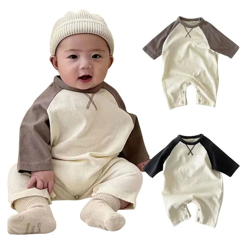 Fall Winter Color Blocking Soft Cotton One-Piece Jumpsuits