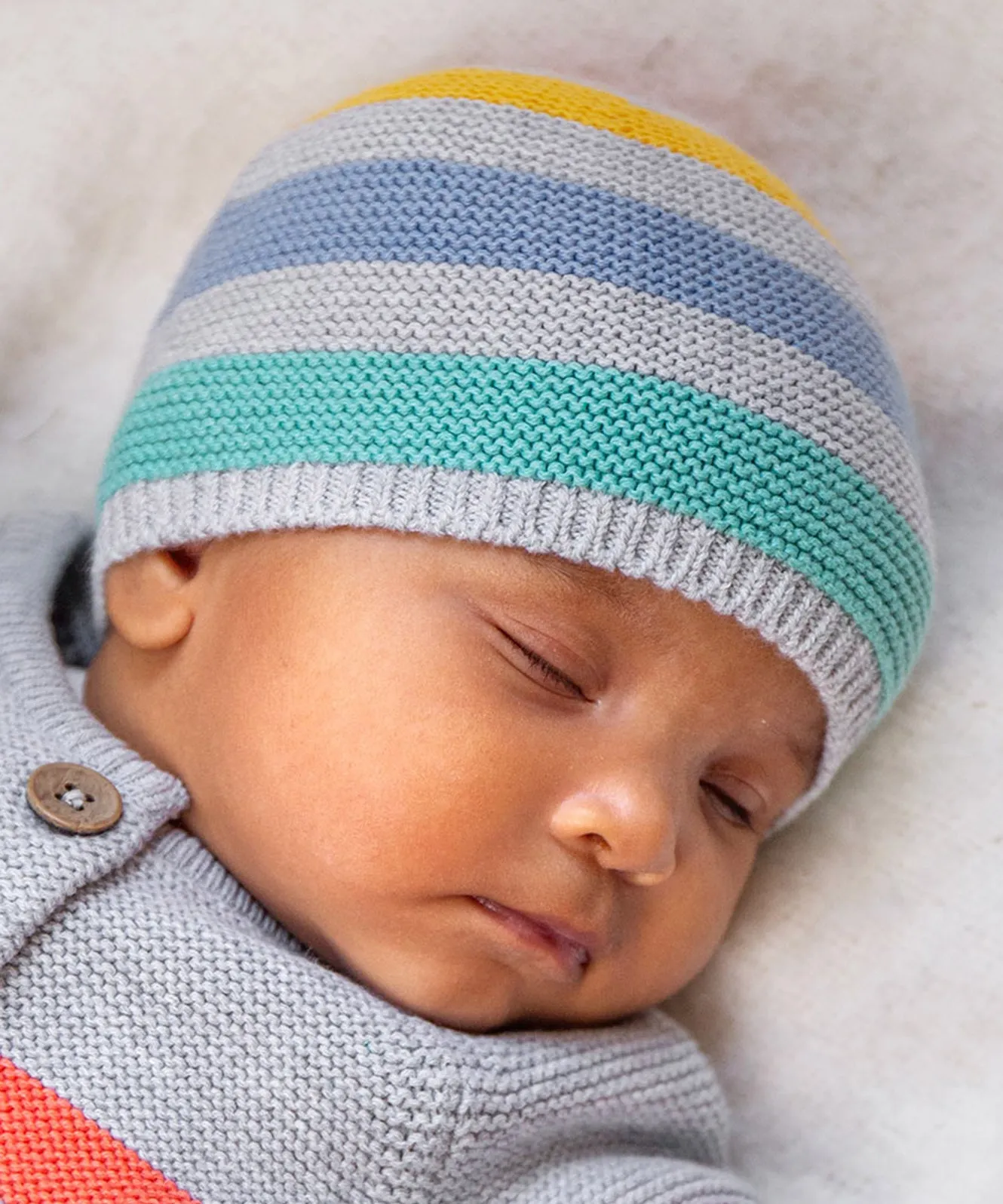 Frugi Harlen Knitted Hat - Grey Marl Stripe