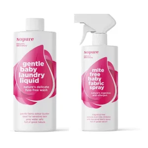 Sopure Baby Laundry Pack (1 x Gentle Baby Laundry Liquid 1 litre and 1 x Mite-free Baby Fabric Spray 500 ml)
