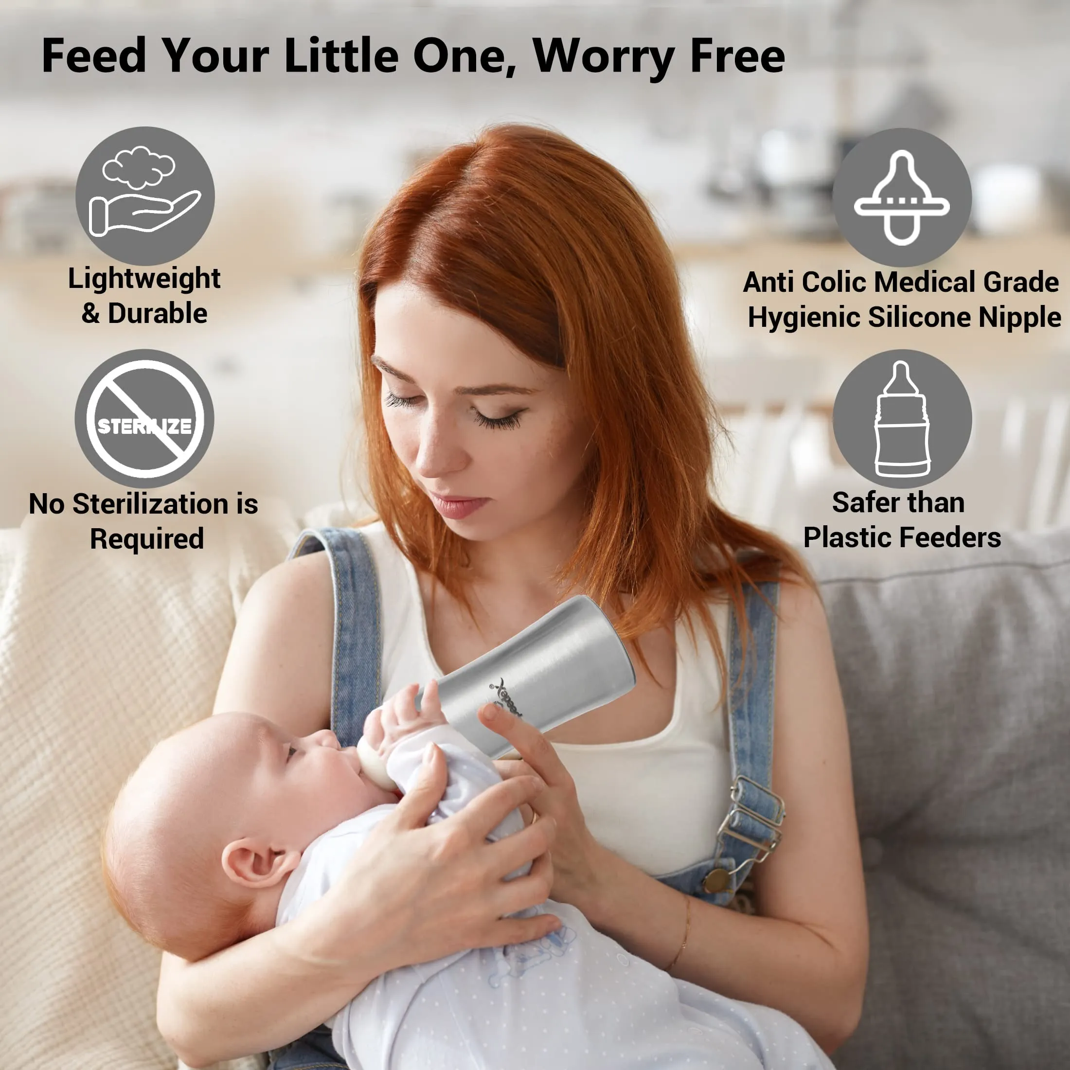 SPEEDEX Stainless Steel Infant Baby Feeding Bottle, BPA Free, Anti-Colic, Plastic-Free, Medium-Flow Nipple (240 ML)