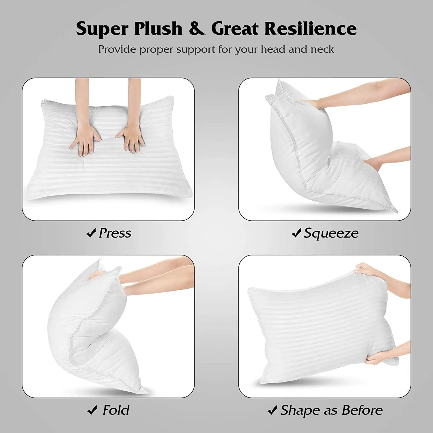 TrueCloud rectangular 17x27 Inches pillow, Set of 2, Bed Striped Pillows for Sleeping 2 Pack, Standard Size, Top-end Microfiber Cover for Side Stomach Back Sleepers (White)
