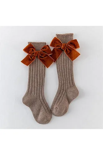 Velvet Bow Knee Socks