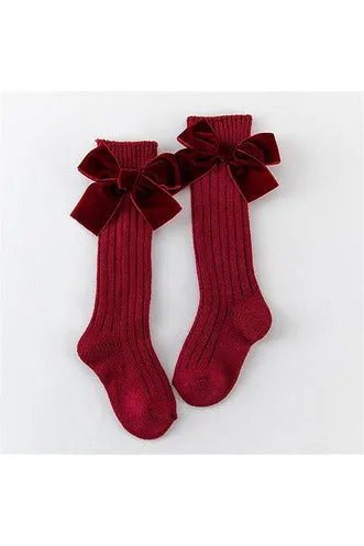 Velvet Bow Knee Socks