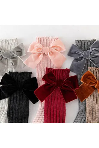 Velvet Bow Knee Socks