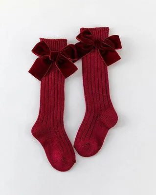 Velvet Bow Knee Socks
