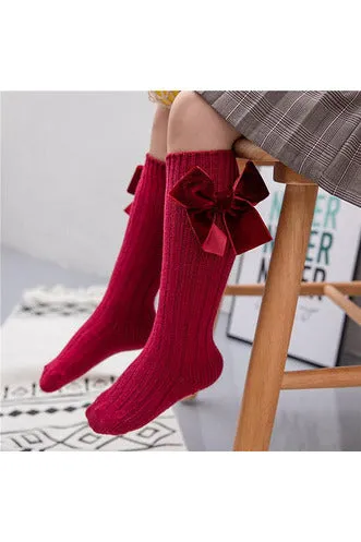 Velvet Bow Knee Socks