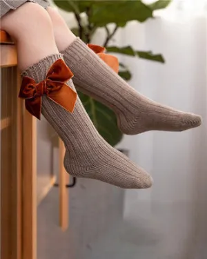 Velvet Bow Knee Socks