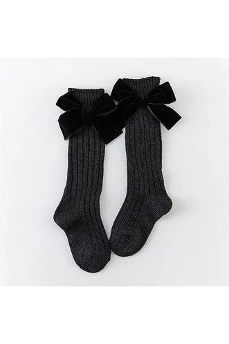 Velvet Bow Knee Socks
