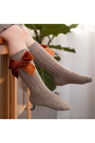 Velvet Bow Knee Socks